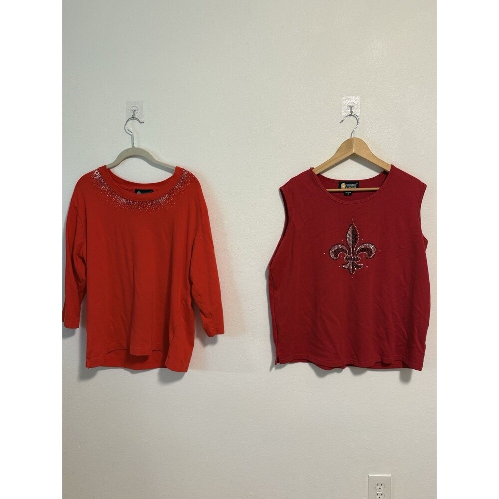 Christine Alexander Red Rhinestone Embellished Blouses Y2K Vintage Style Size XL - Picture 2 of 16